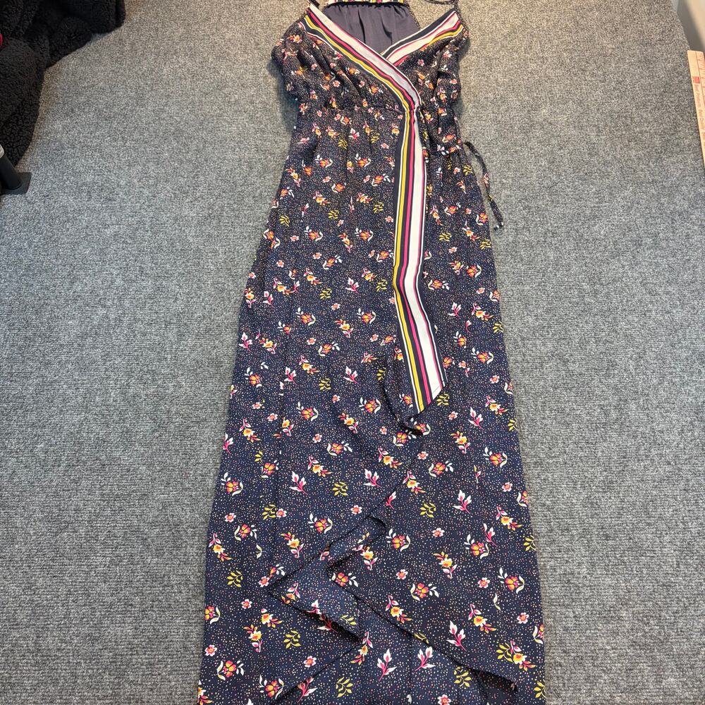 Summer of Grace Womens Medium Blue Floral Sleeveless Halter Hi Low Dress
